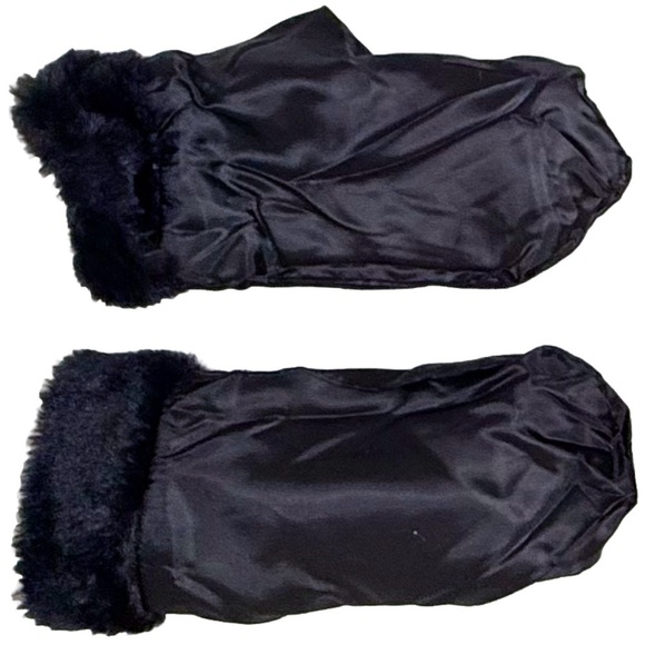 Unbranded Women’s Winter Mittens Solid Black Satin Feel Very Soft Faux Fur Cuff - Picture 6 of 7